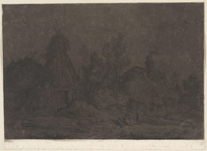 Moonlit Scene with Figures in Front of a Hut (XII Views of Normandy)