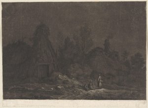 Moonlit Scene with Figures in Front of a Hut (XII Views of Normandy) by Franz Edmund Weirotter