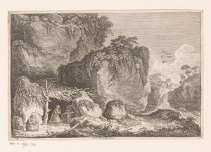 Two Hermits in a Rocky Landscape (Second Series of Landscapes and Fragments of Old Buildings) by Franz Edmund Weirotter