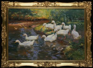 Duck Family (Ducks with Ducklings by the Stream) by Franz Grassel