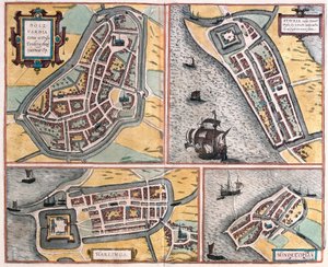 Bolsward, Stavoren, Harlingen and Hindeloopen, Netherlands (engraving) by Franz Hogenberg