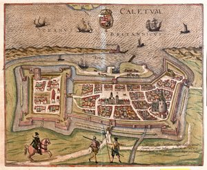 Calais, France: the gate, fortress and key of France, came under the power of the Spanish King Philip in 1597 (engraving) by Franz Hogenberg