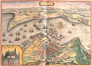 Helsingor, Denmark - Helsingborg, Sweden (engraving)