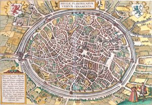 Map of Bruges, Belgium by Franz Hogenberg