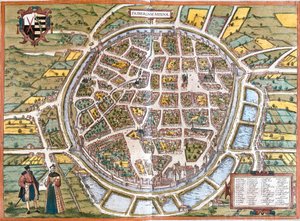 Town map of Freiberg, Germany (etching) by Franz Hogenberg