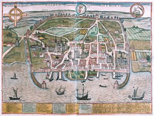 Visby, Gotland Isle, Sweden (engraving) by Franz Hogenberg