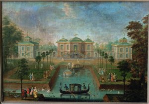 Court Life in the Park of Augustusburg Palace around the Indian House, View from the East by Franz Jakob Rousseau