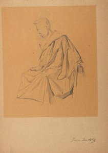 Figure Study of a Seated Man Draped in a Cloth, Facing Left