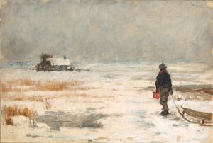 Boy with Sled in Winter Landscape by Franz Marc