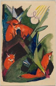 "Four Foxes", Franz Marc from Sindelsdorf to Wassily Kandinsky in Munich: Postcard, Postmark 04.02.1913 by Franz Marc