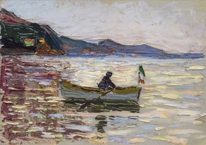 View on Rapallo with boat on the sea by Franz Marc