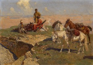 Caucasian Riders at Rest by Franz Roubaud