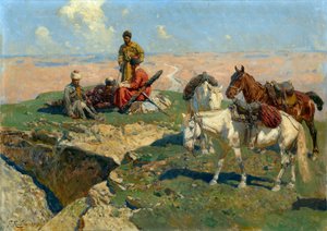 The Halt of the Caucasian Warriors by Franz Roubaud