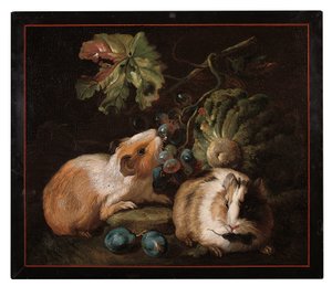 Roman Micromosaic Panel Depicting Two Guinea-Pigs Eating Cabbage and Grapes, 1800-25