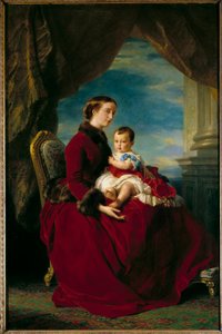 Portraits of Empress Eugenie and Imperial Prince. Eugenie de Montijo (1826 - 1920) and her son with Napoleon III, Napoleon Eugene Louis Bonaparte (1856-1879)