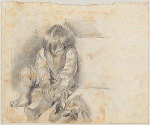 Seated Boy Putting on His Sock