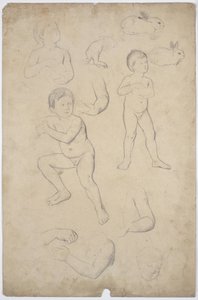 Studies of Child Nudes and Heads, 2 Hares