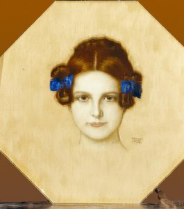 Franz von Stuck, Mary with Blue Ribbons by Franz von Stuck