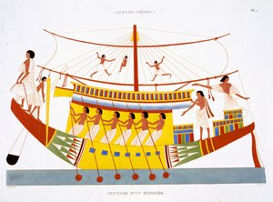 A Riverboat on the Nile, from a Rare Record of Frescoes from Thebes, recorded 1819-1822 on his second visit to Egypt by Frederic Cailliaud