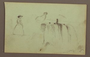A Walking Girl, a Crouching Chicken, and the American Falls on Niagara River by Frederic Edwin Church