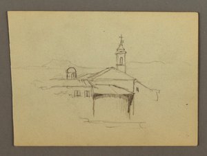 Church Tower Adjoining Buildings, Possibly 1868-69 by Frederic Edwin Church