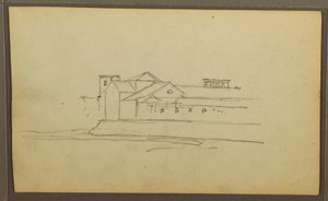 Church, Towers; Verso: Figures in Canoe, Botanical Sketches, 1857 by Frederic Edwin Church