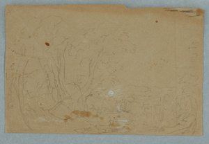 Cloudy sky over hilly landscape; Verso: Full moon reflected in a brook, 1845–50 by Frederic Edwin Church