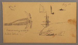 Dog, Sailboat Studies, Anchor, Cliffs, possibly July 8, 1859 by Frederic Edwin Church