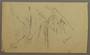 El Yemen Valley, Arabia: View of Winding Valley with a Caravan, February 20, 1868 by Frederic Edwin Church