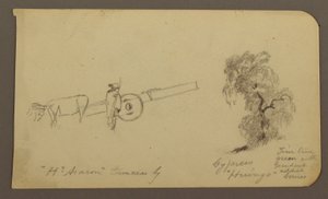 Figure and ox Cart, Cypress Tree; Verso: View across Cuitzeo Lake, January 1885 by Frederic Edwin Church