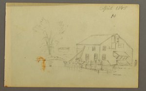 Loft building with wharf beside a stream, 1845 by Frederic Edwin Church