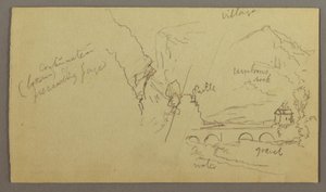 Mountain Valley, Bridge, Buildings, possibly 1868-69 by Frederic Edwin Church