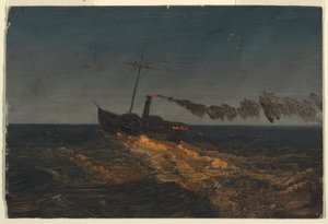 Paddle steamer at dusk, ca. 1853 by Frederic Edwin Church
