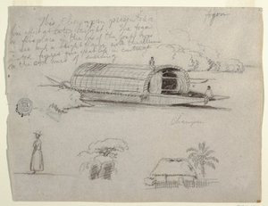 Sketches from Colombia - River Craft (Champan), a Woman, Group of Trees, a House by Frederic Edwin Church