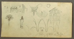 Stately Home, Figure Riding Camel, Architectural Studies, Palm Tree, possibly 1868 by Frederic Edwin Church