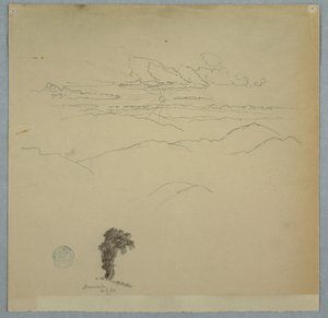 Mountainous Landscape with a Setting Sun and a Tree, Jamaica