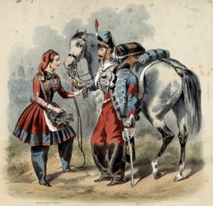 The French Army and Its Cantinieres: Hussard and Cantiniere de Troupe de Line by Frederic Sorrieu