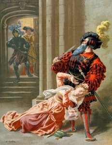 Bluebeard tries to kill his wife, c.1890 (illustration) by Frederic Theodore Lix