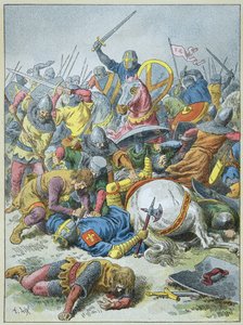 King Philip Augustus at the Battle of Bouvines in 1214 (engraving)