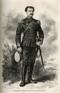 Portrait of the traveler and narrator Lieutenant Colonel of Prjewalski (drawing by F. Lix to illustrate the journey to Mongolia and the land of the Tangutes from 1870 to 1873 by Lieutenant Colonel of Prjewalski. Engraving in 
