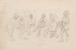 The meeting between Cavagnari and the Khan of Lalpura at Dakka in February 1879 by Frederic Villiers