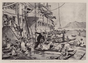A British Battleship in Samoan Waters, Native Merchants Trading Fruit and Vegetables