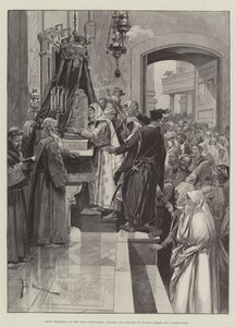 Holy Thursday at the Holy Sepulchre, kissing the Column at which Christ was flagellated by Frederic de Haenen