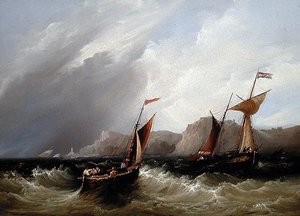 Vessels off a Rocky Coastline