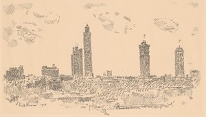 New York Sky Line, Dark Buildings by Frederick Childe Hassam