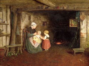 Expectation: Interior of a Cottage with a Mother and Children by Frederick Daniel Hardy