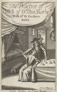 Doctor with Young Woman in an Interior (Title Page for: Dekkers, F., The Practice of Phisick of Dr. Paul Barbett) by Frederick Hendrick van den Hove