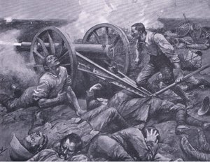 The defence of Dewetsdorp: working a 15 pounder single handed (illustration from After Pretoria: The Guerilla War)