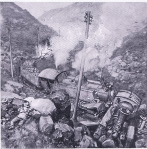 The wrecking of an armoured train near Vlakfontein (illustration from After Pretoria: The Guerilla War, 1902)