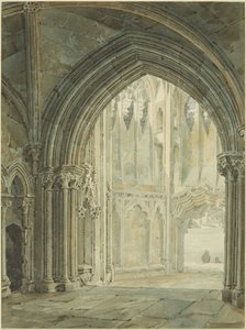 Interior of North Porch of St Mary Redcliffe by Frederick Mackenzie